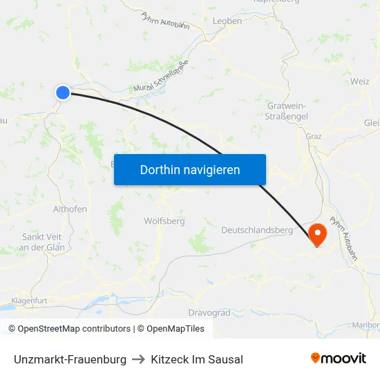 Unzmarkt-Frauenburg to Kitzeck Im Sausal map