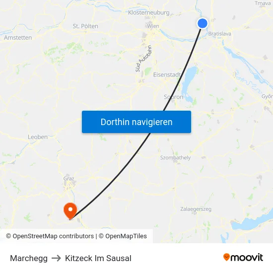 Marchegg to Kitzeck Im Sausal map