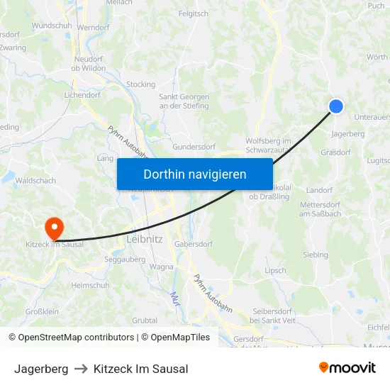 Jagerberg to Kitzeck Im Sausal map