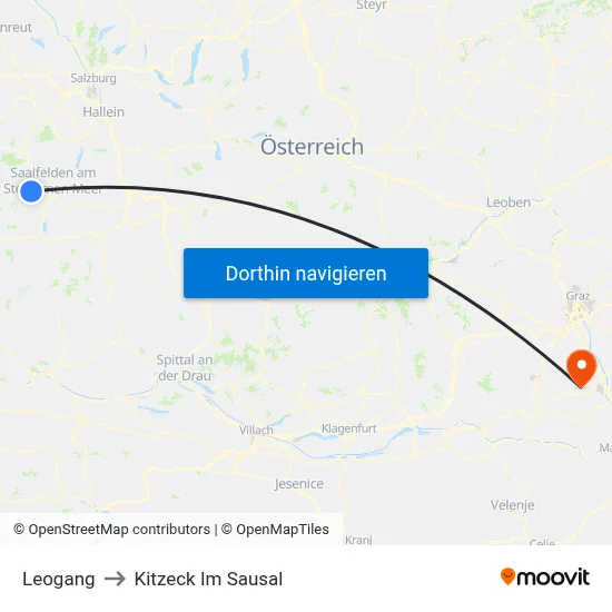 Leogang to Kitzeck Im Sausal map