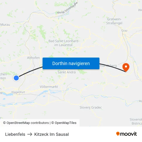 Liebenfels to Kitzeck Im Sausal map