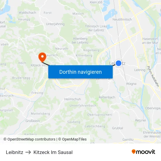 Leibnitz to Kitzeck Im Sausal map