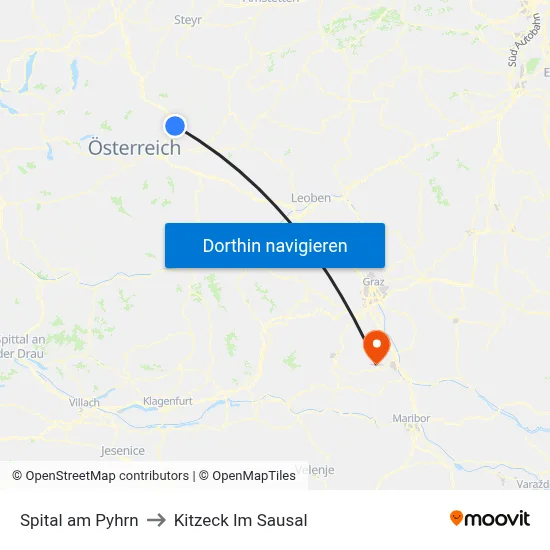 Spital am Pyhrn to Kitzeck Im Sausal map