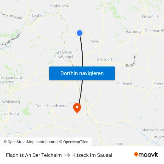 Fladnitz An Der Teichalm to Kitzeck Im Sausal map