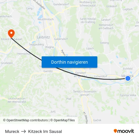 Mureck to Kitzeck Im Sausal map
