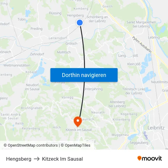 Hengsberg to Kitzeck Im Sausal map