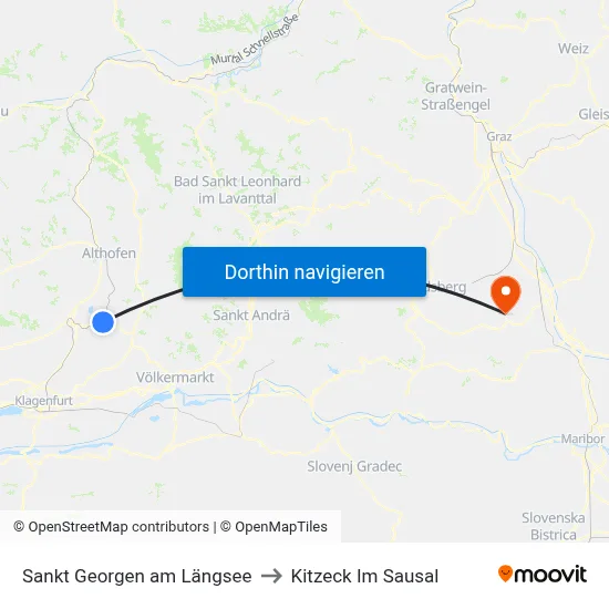 Sankt Georgen am Längsee to Kitzeck Im Sausal map