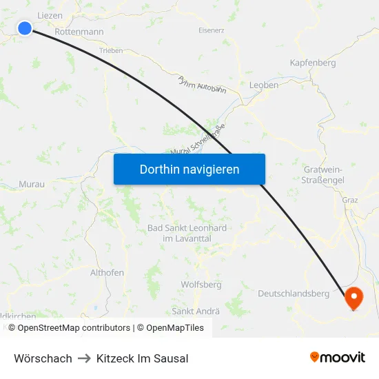 Wörschach to Kitzeck Im Sausal map
