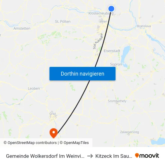 Gemeinde Wolkersdorf Im Weinviertel to Kitzeck Im Sausal map