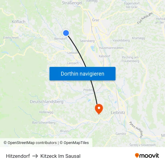 Hitzendorf to Kitzeck Im Sausal map
