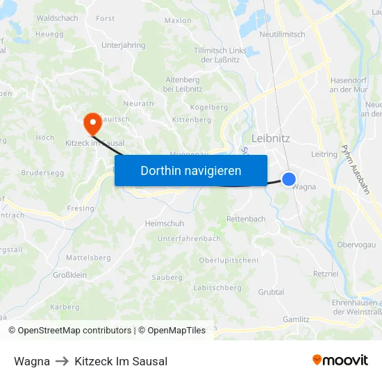 Wagna to Kitzeck Im Sausal map
