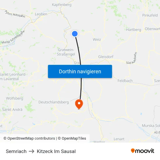 Semriach to Kitzeck Im Sausal map