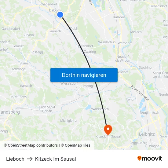 Lieboch to Kitzeck Im Sausal map