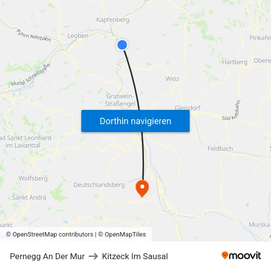 Pernegg An Der Mur to Kitzeck Im Sausal map