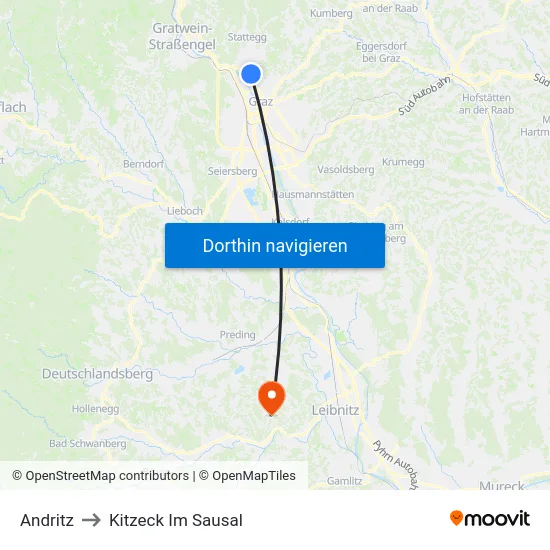 Andritz to Kitzeck Im Sausal map