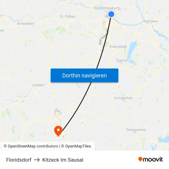 Floridsdorf to Kitzeck Im Sausal map