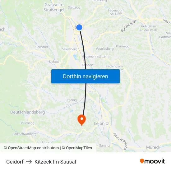 Geidorf to Kitzeck Im Sausal map
