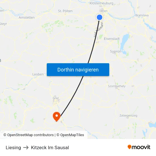 Liesing to Kitzeck Im Sausal map