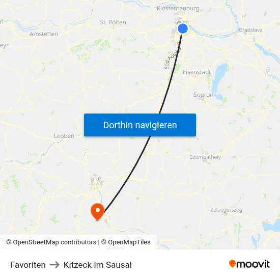 Favoriten to Kitzeck Im Sausal map