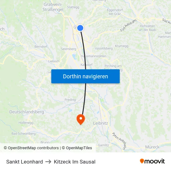 Sankt Leonhard to Kitzeck Im Sausal map