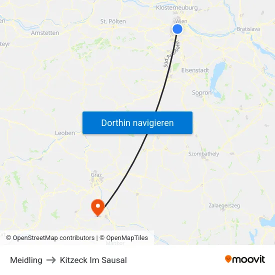 Meidling to Kitzeck Im Sausal map