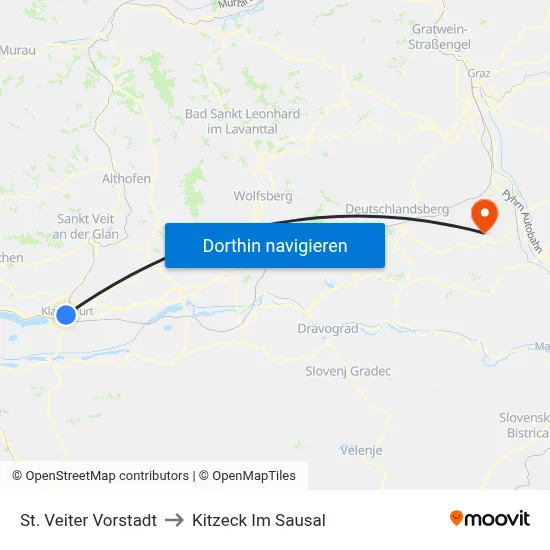 St. Veiter Vorstadt to Kitzeck Im Sausal map