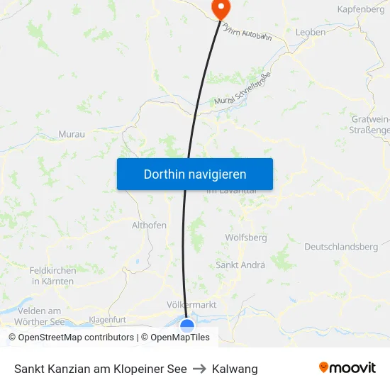 Sankt Kanzian am Klopeiner See to Kalwang map