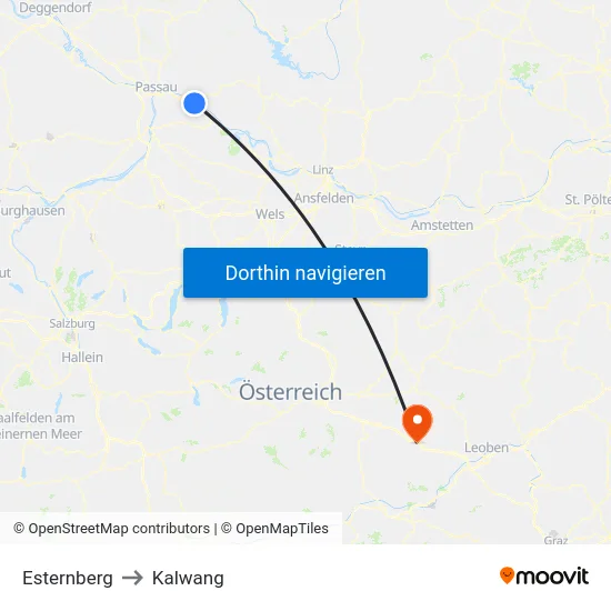 Esternberg to Kalwang map
