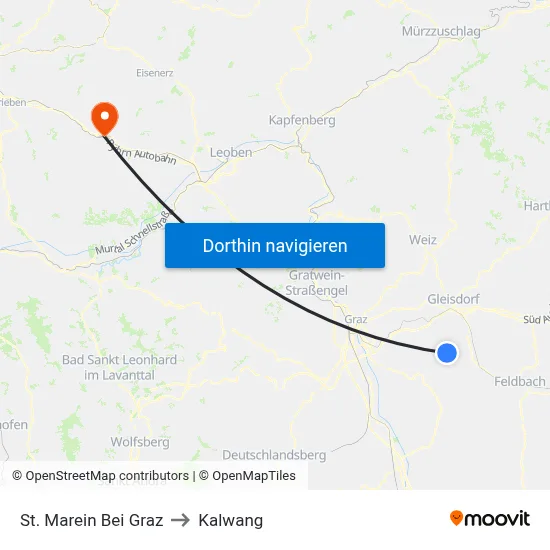 St. Marein Bei Graz to Kalwang map
