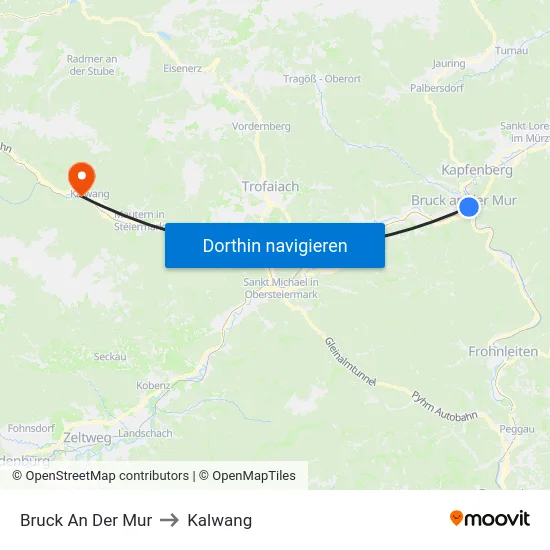 Bruck An Der Mur to Kalwang map