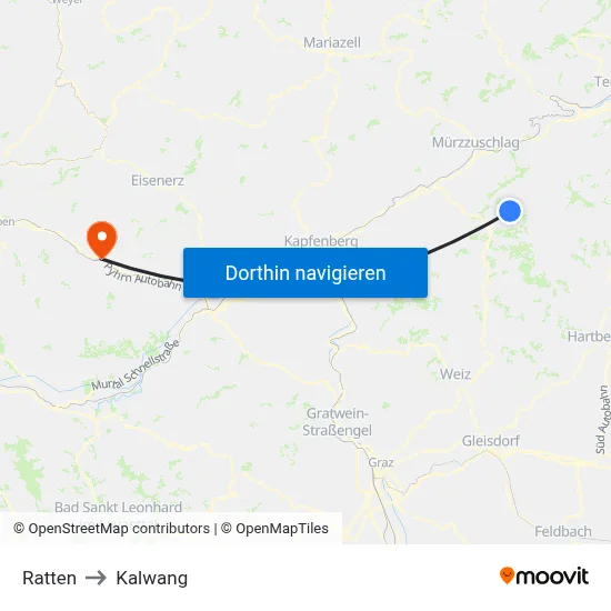 Ratten to Kalwang map