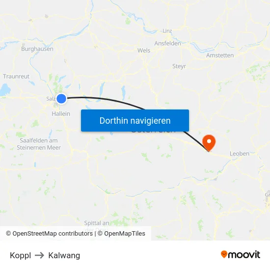 Koppl to Kalwang map