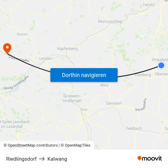 Riedlingsdorf to Kalwang map