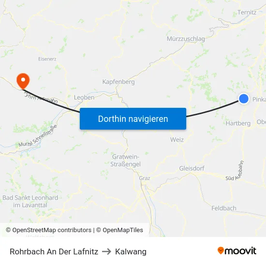 Rohrbach An Der Lafnitz to Kalwang map