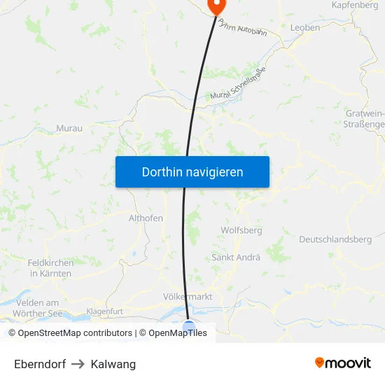 Eberndorf to Kalwang map
