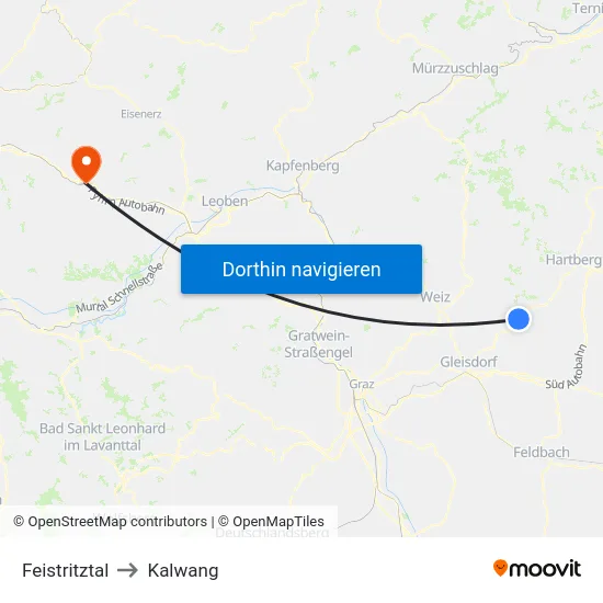 Feistritztal to Kalwang map
