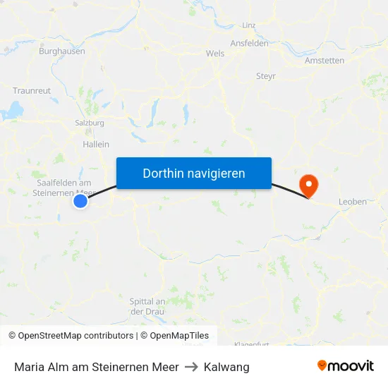 Maria Alm am Steinernen Meer to Kalwang map