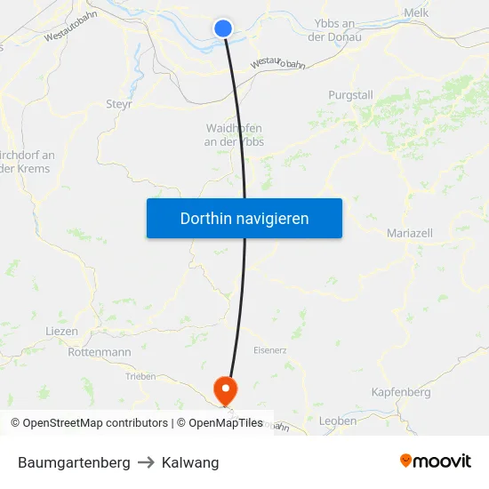 Baumgartenberg to Kalwang map