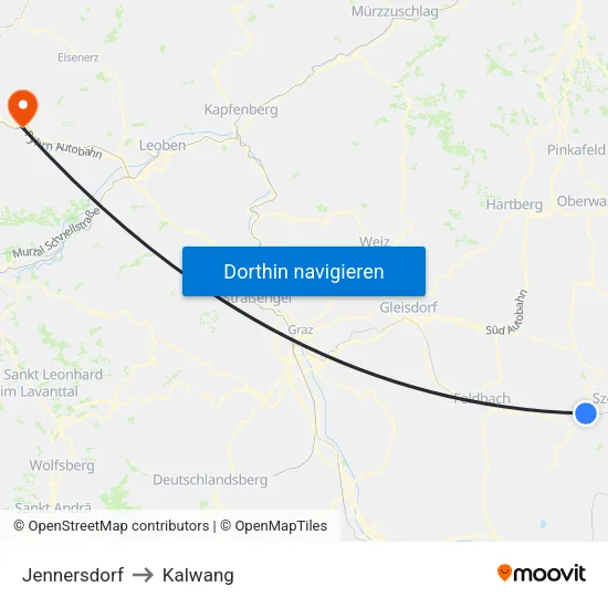 Jennersdorf to Kalwang map