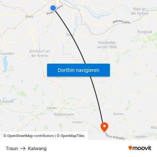 Traun to Kalwang map