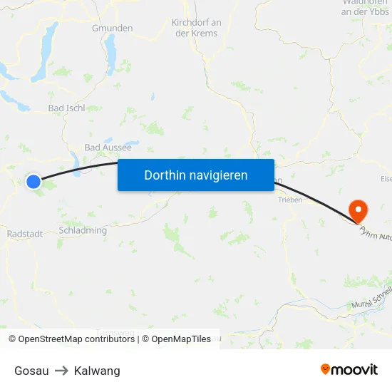 Gosau to Kalwang map