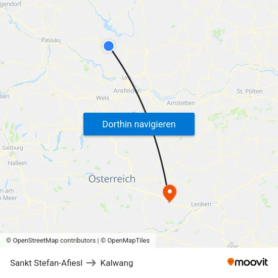 Sankt Stefan-Afiesl to Kalwang map