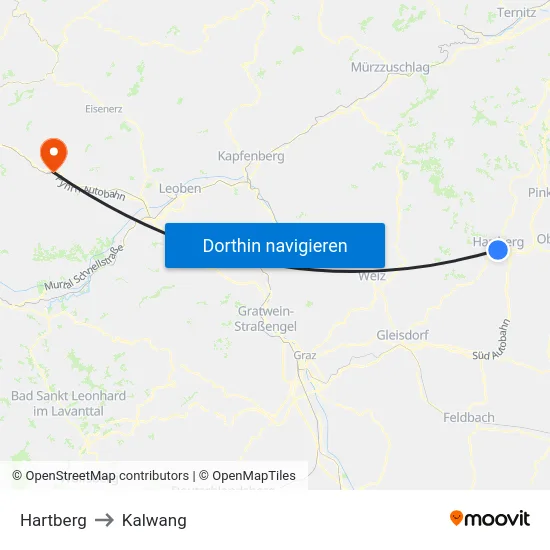Hartberg to Kalwang map