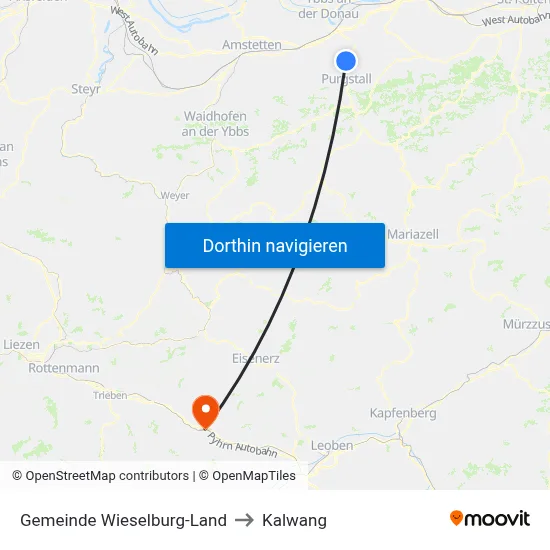 Gemeinde Wieselburg-Land to Kalwang map