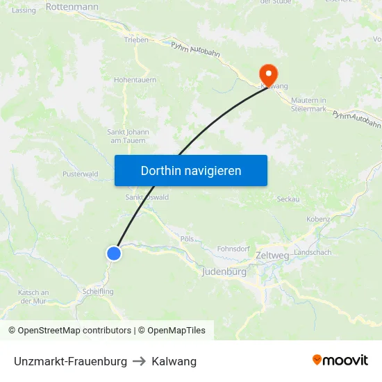Unzmarkt-Frauenburg to Kalwang map