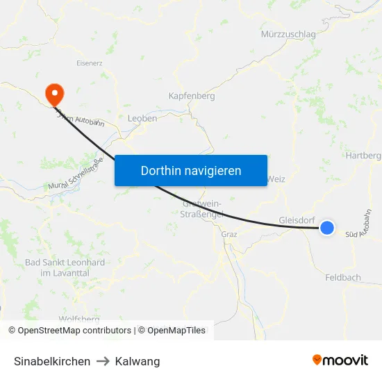 Sinabelkirchen to Kalwang map