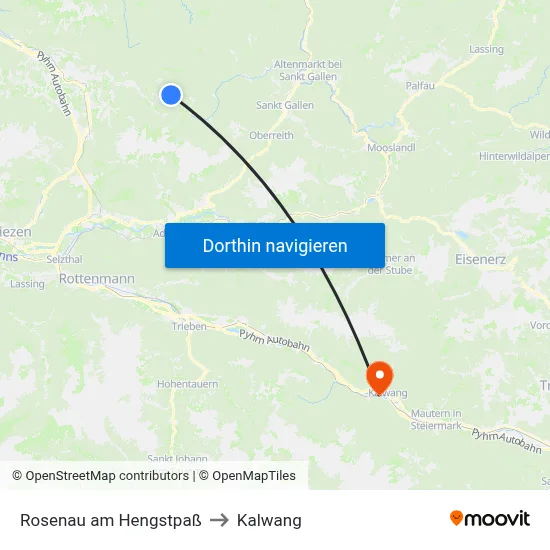 Rosenau am Hengstpaß to Kalwang map