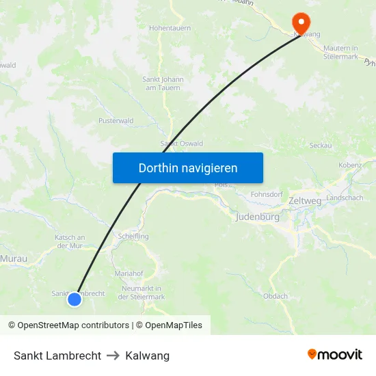 Sankt Lambrecht to Kalwang map