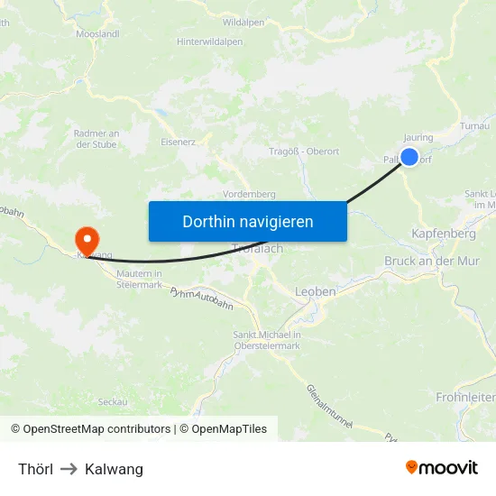 Thörl to Kalwang map
