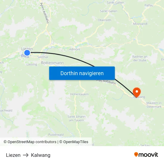Liezen to Kalwang map